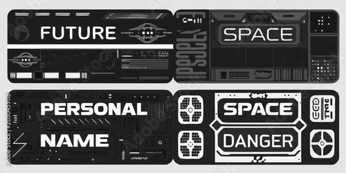 Bild auf Leinwand futuristic ticket stubs and badges with y2k design isolated on black