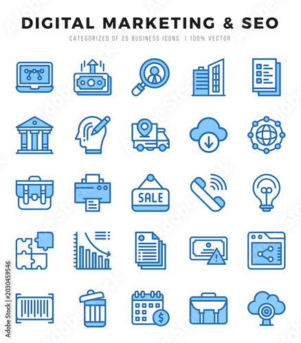 Digital Marketing & SEO Two Color icons collection. Two Color icons pack. Vector illustration