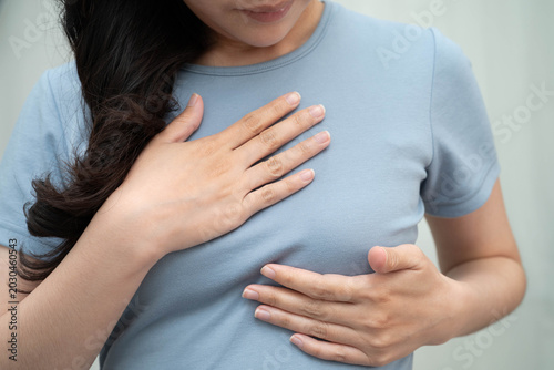Εκτύπωση καμβά Asian woman self touching check lump or Breast cancer, Breast Self Exam
