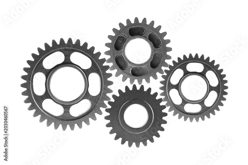 Metal gear isolated on white background for engine car and bike, teamwork business.