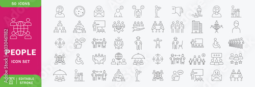 People line icon set. Includes group, family, human, team, community, friends, population, senior and more. Editable stroke. Vector illustration