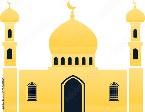 Quadro su tela Elegant gold mosque building vector asset with twin side minarets
