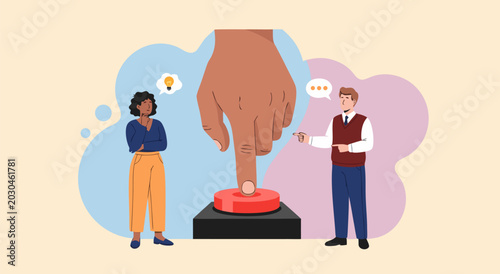 Cuadro en lienzo Decision making concept vector illustration of diverse people deciding to push a