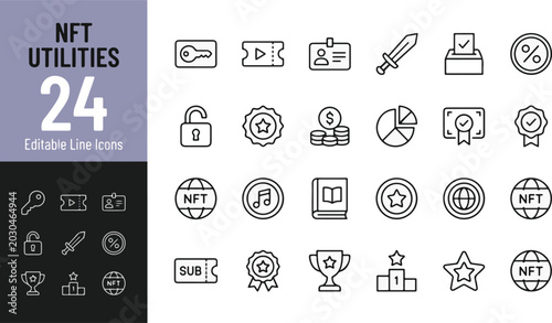 Bild auf Leinwand 24 Professional NFT Utility Line Icons Set for Blockchain Web Development UI UX