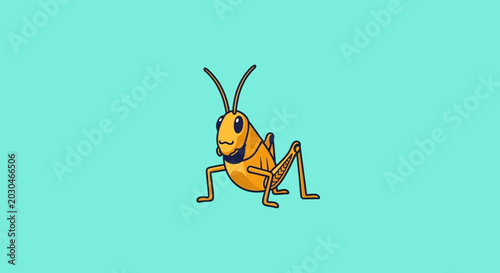 Photos Cute cartoon grasshopper illustration on a solid teal background