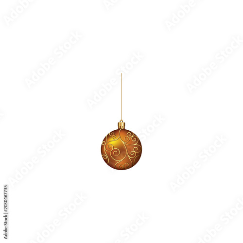 Fotografie Golden christmas ornament with swirls hanging isolated on transparent background