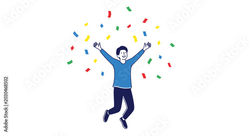 Cuadro en lienzo Joyful Person Jumping with Colorful Confetti Celebration