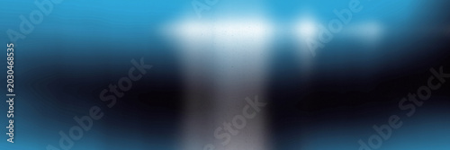 Abstract blue banner with soft glow and bright light flare, horizontal composition, front view, clean luminous background, copy space 