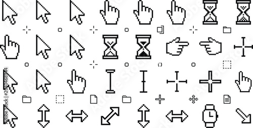 Fotografie Hand drawn vector doodle set featuring multiple cute outline pixel mouse cursors