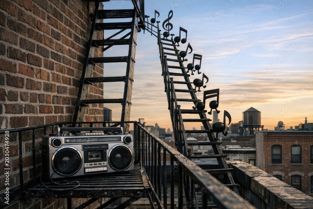 Fototapeta premium A radio sitting on top of a metal ladder