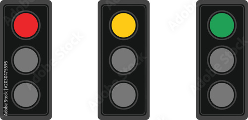 Canvas Print Flat Traffic Light Signal Set Showing Red Yellow and Green Light Stages Road Saf