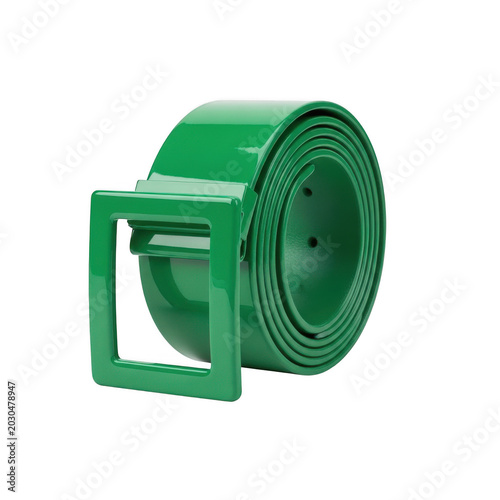 Green belt with a square buckle isolated on transparent background
