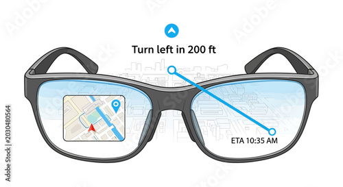 Bild auf Leinwand Augmented Reality Glasses with Navigation Overlay and ETA