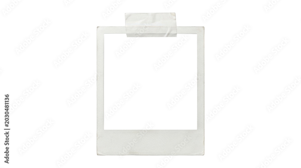 Obraz premium A blank white polaroid photo frame with tape on top isolated on transparent background