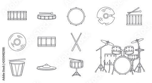 Photos Drum Kit and Percussion Elements Line Art Collection