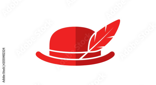 Canvas Print Red Feathered Hat Icon Vector Illustration