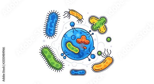 Fotografía Colorful Bacteria and Virus Microbe Illustration