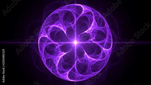 Canvastavla Mystical purple energy sphere featuring central star pulse and intricate swirling fractal patterns isolated on deep black background for high-end digital art and design