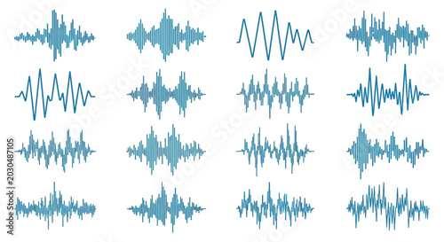 Tableau sur toile Sound wave patterns teal on white background
