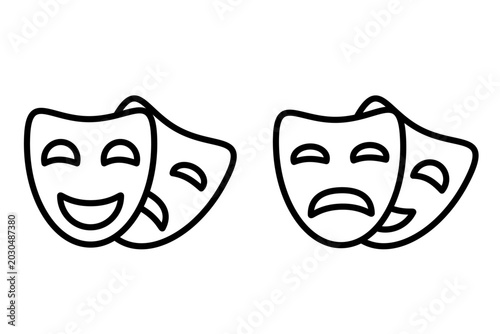 vector Comedy and tragedy masks icon set. Clip art isolated on transparent background.
