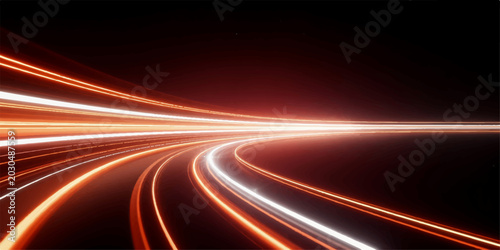 Tableau sur toile Speed motion blur light trails on highway at night city traffic driving fast car