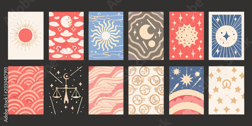 Foto tarot card set collection of illustrated vintage style cards