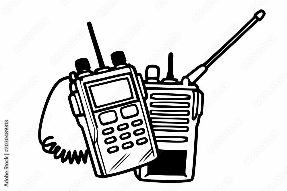 Fototapeta premium Two handheld radios with antennas and keypads for communication