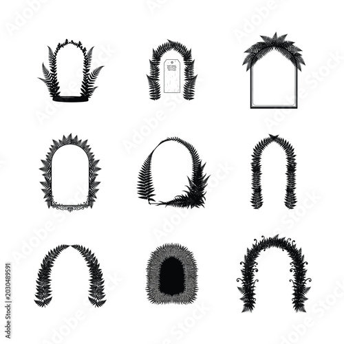 Heavy Silhouette Botanical Arches Thick Leafy Portals with White Space Detailing