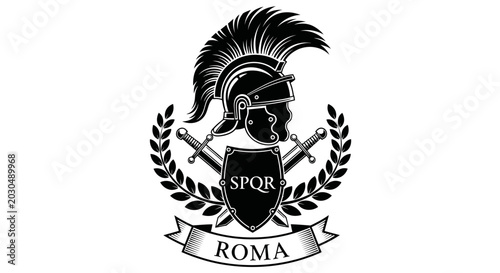 Quadro su tela SPQR Roman Helmet, Swords, Laurel Wreath and Roma Banner Emblem