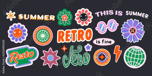 Photography retro summer sticker collection colorful 1970s style design