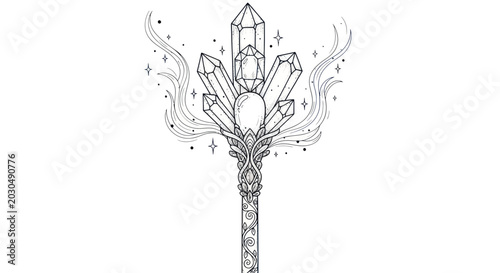 Foto Mystical Crystal Magic Wand with Swirling Energy and Stars
