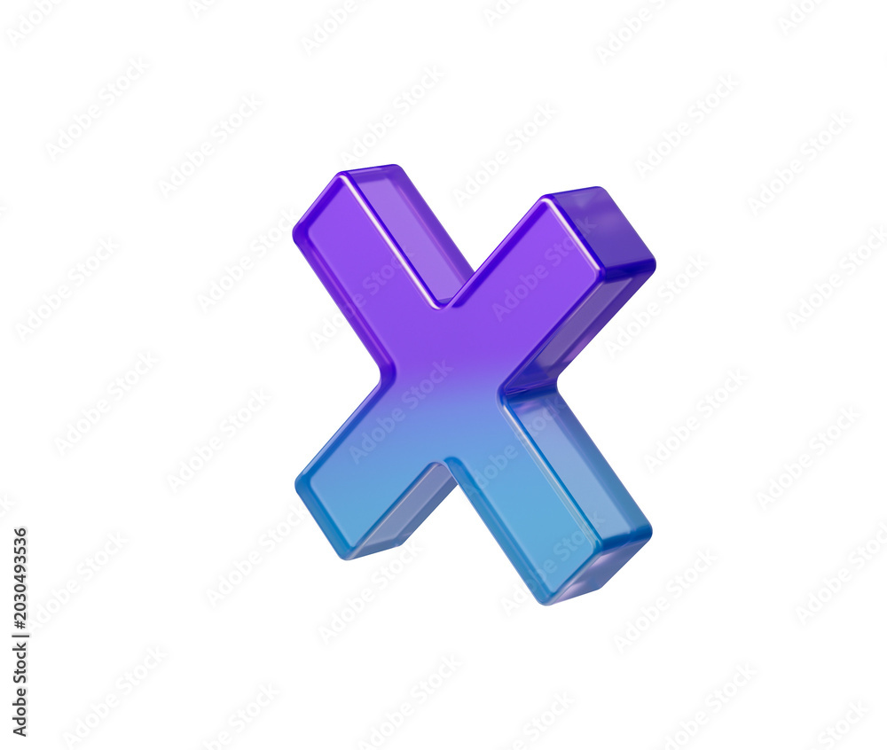Obraz premium Futuristic 3D close button icon with glossy neon purple blue gradient effect.