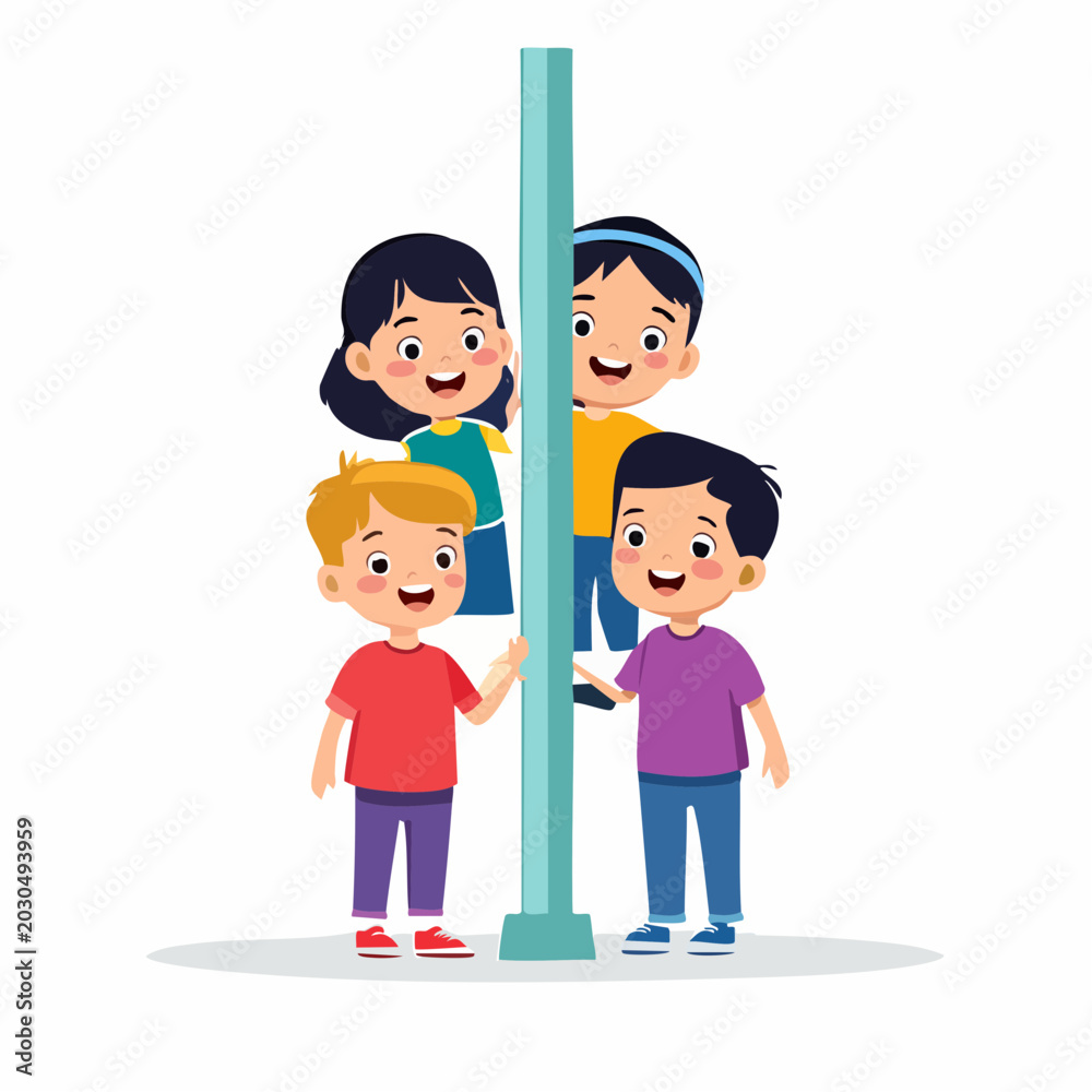 Obraz premium Children Playing Around a Pole