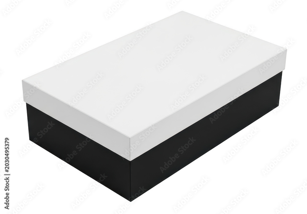 Naklejka premium A simple rectangular box with a white lid and black base seen from an elevated perspective isolated on transparent background