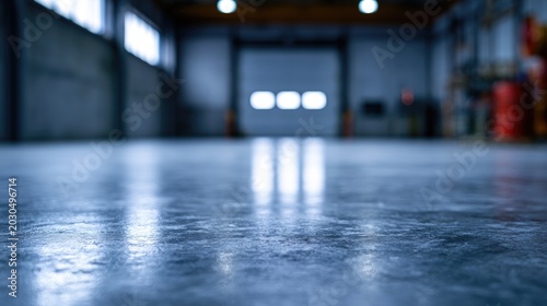 Expansive, dimly lit industrial interior with a polished concrete floor