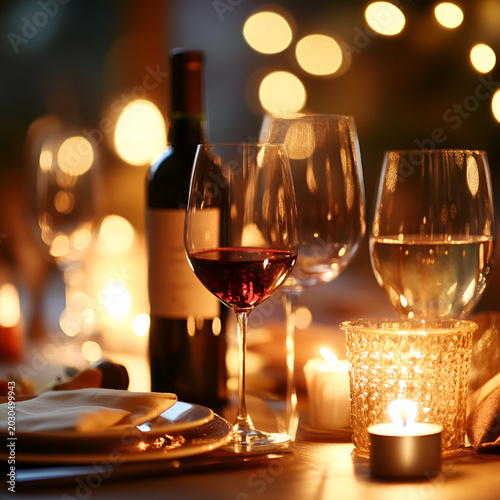 Romantic wine dinner celebration cozy restaurant photography intimate setting soft lighting culinary experience
