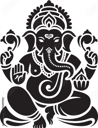 Traditional Lord Ganesha black silhouette vector illustration for spiritual artwork