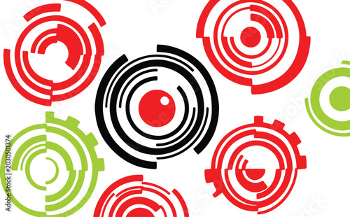 Abstract technology design with geometric circular shapes on white background, digital, modern, vector, tech, graphic