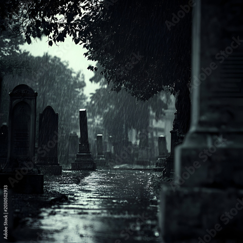 Rainy day reflections abandoned graveyard photography somber atmosphere eye-level nature's melancholy