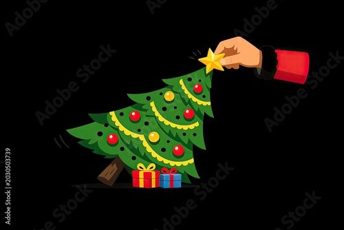 A person holds a shining star above a decorated Christmas tree, perfect for holiday celebrations and decorations
