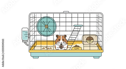 Cuadro en lienzo Cute Hamster in Cage with Wheel and House