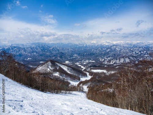 Snowy landscape at Takatsue Ski Resort, Fukushima, Japan
