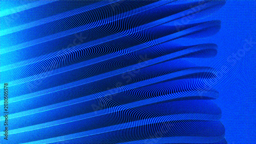 Abstract blue background with digital wave pattern, halftone dot texture, flowing lines, futuristic technology design, vibrant gradient, modern graphic element