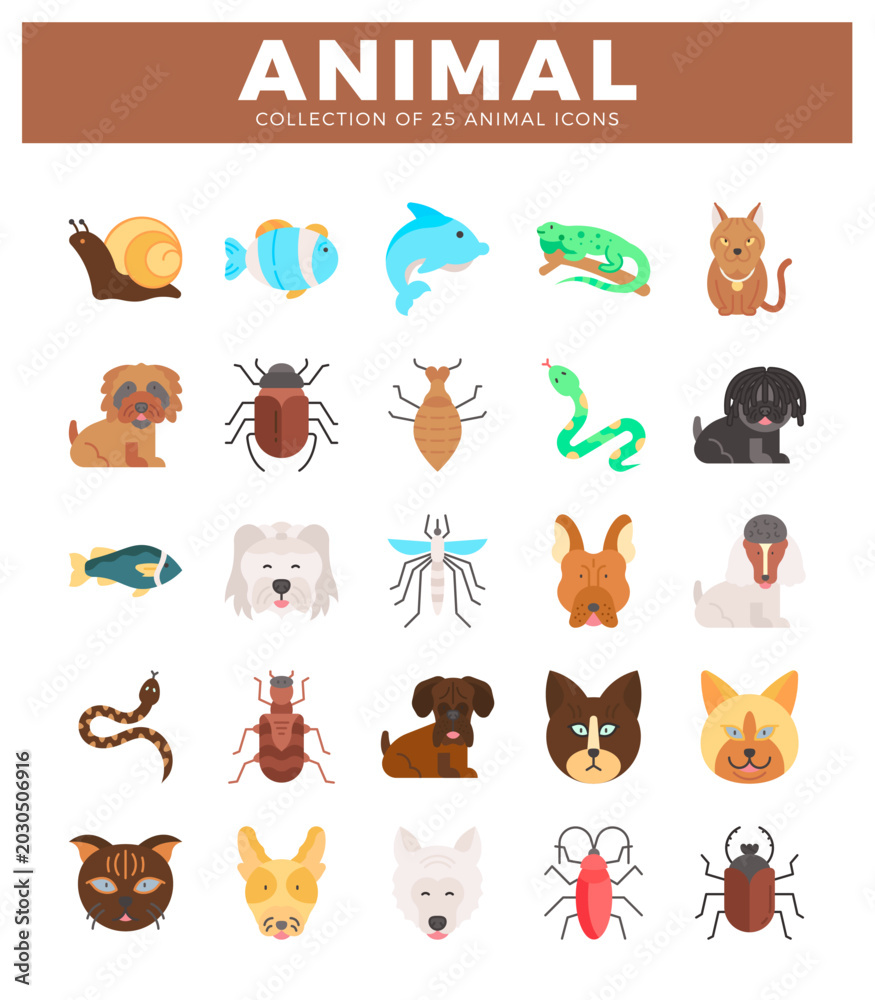 Obraz premium cartoon animal icons on a white background.