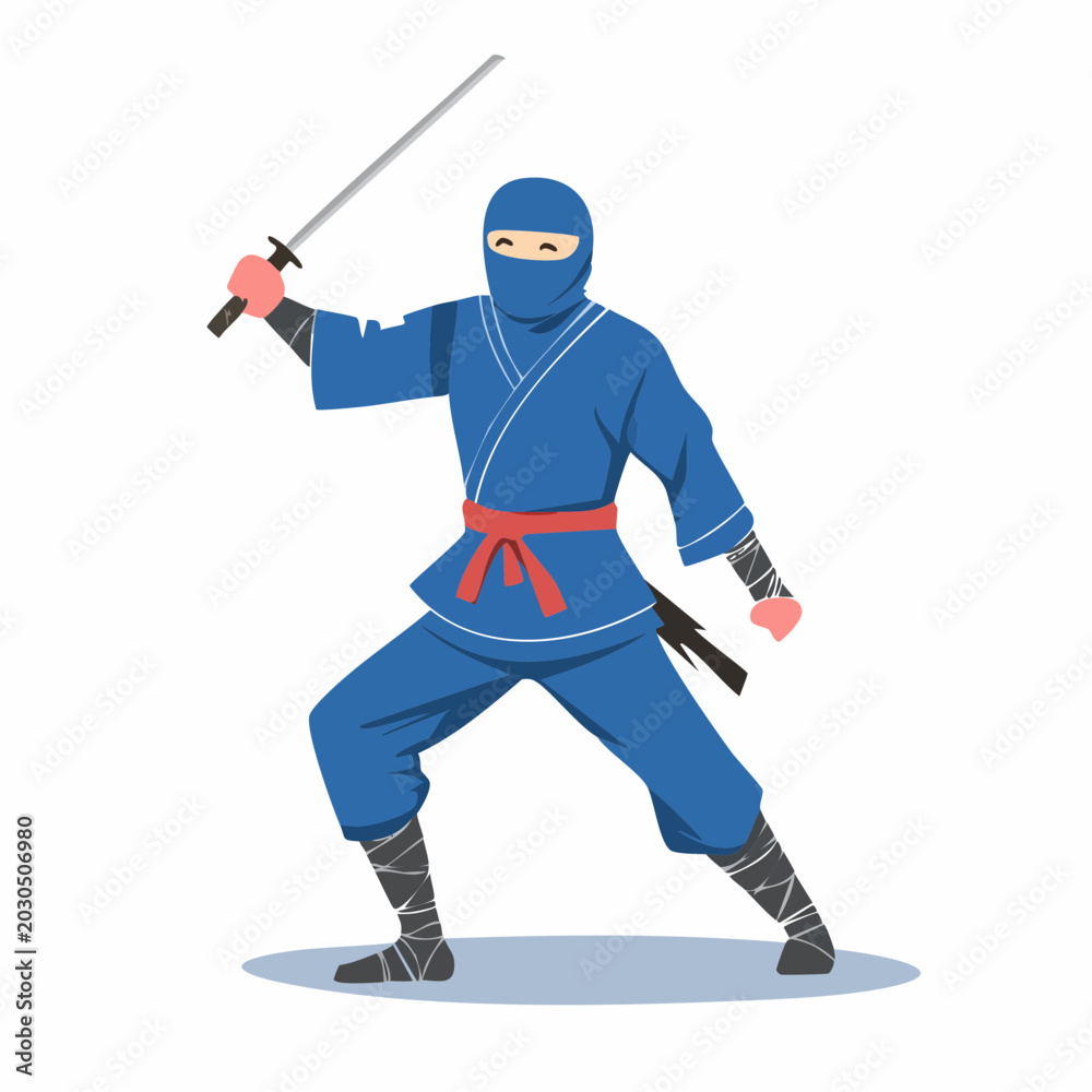 Fototapeta premium Blue Ninja Warrior with Sword