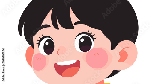 Quadro em tela A cheerful cartoon child with short dark hair and a wide, happy smile, featuring rosy cheeks and bright eyes
