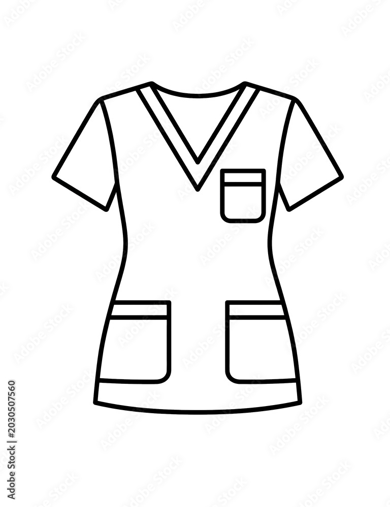 Naklejka premium Female Medical Scrub Uniform | Healthcare Workwear Line Art Vector