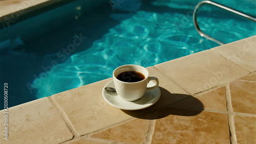 Minimal Coffee and Pool Aesthetic Summer Scene