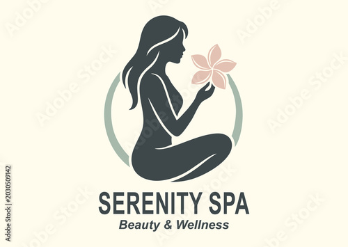 Woman in lotus position holding lotus flower in hand, vector silhouette