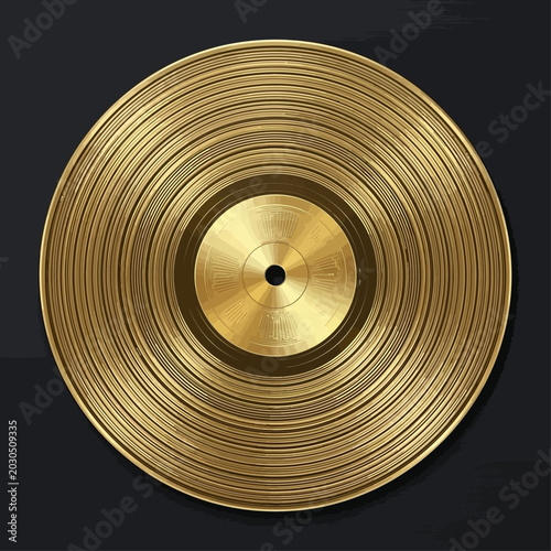 Принти на полотні A shiny gold record spinning on a dark background with concentric circles and a central hole